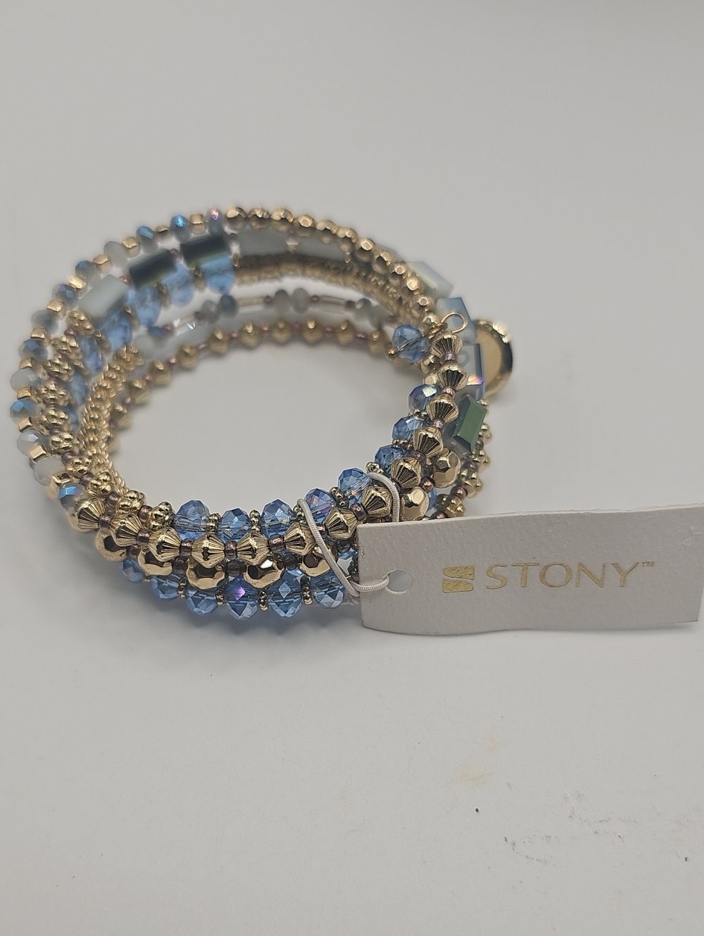 Blue and Gold Crystal Coil Bracelet. By STONY.